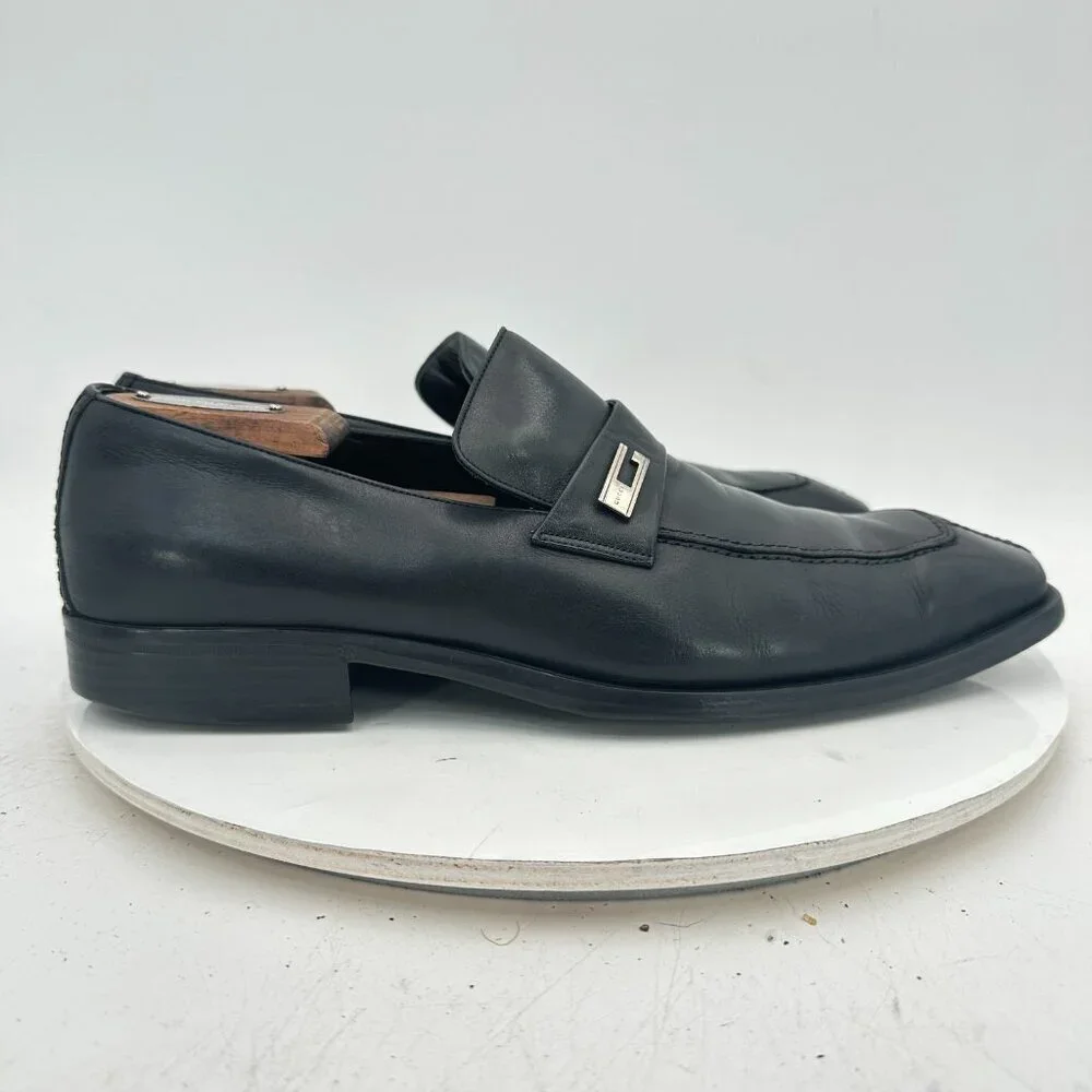 Gucci Men Size UK 8.5D US 9D Dark Black Leather Buckle Penny Loafer Dress Shoes